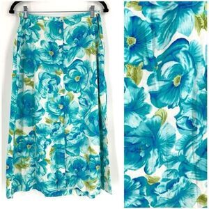 Vintage Women’s Button Down Floral Midi Skirt Linen Blend Romantic Medium Fairy